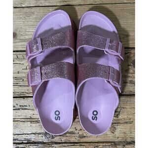 SO Women’s Size 7 Glitter Pink Passion Fruit Slide Sandals - NEW